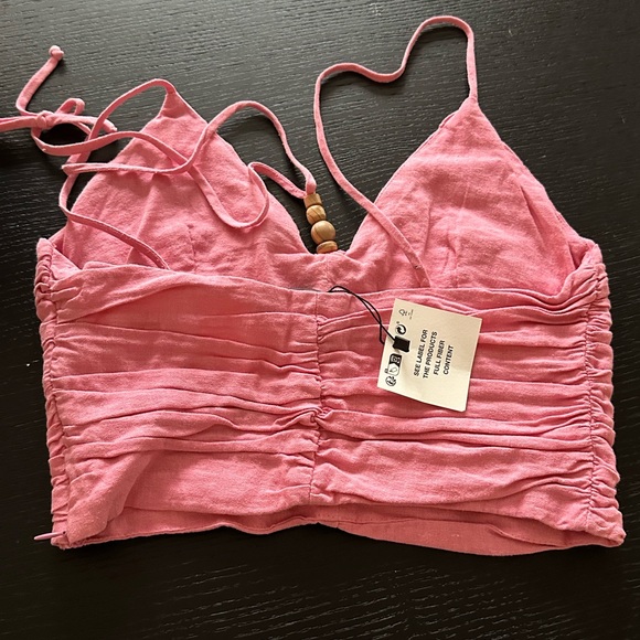 NWT Zara Pink Linen Blend Crop Top Tank Top - Picture 6 of 7